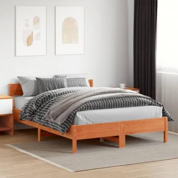 Cama solar sin colchón 140x200 cm de pino macizo con cabecero en color marrón cera