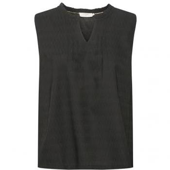 Cream Women's Sleeveless Blouse with Frilled Collar and Pleats