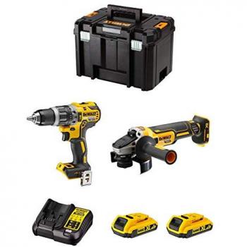 Kit Dewalt DWK208 (Taladro Percutor DCD796 + Amoladora DCG405 + 2 Baterías de 2,0 Ah + Cargador DCB107 + Maletín TSTAK VI)