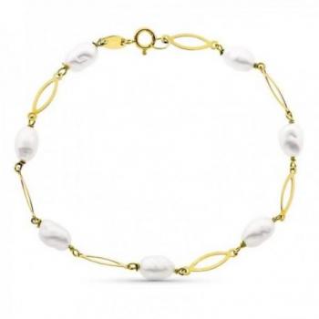 Pulsera Oro 18k Niña Comunión Perlas Combinadas Reasa