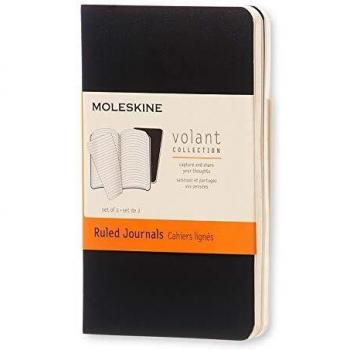 Moleskine Volant Journal, Set of 2 Notebooks with Ruled Pages, Soft Cover and Detachable Sheets, Black Colour, Extra Small 6.5 x 10.5 cm, 56 Pages