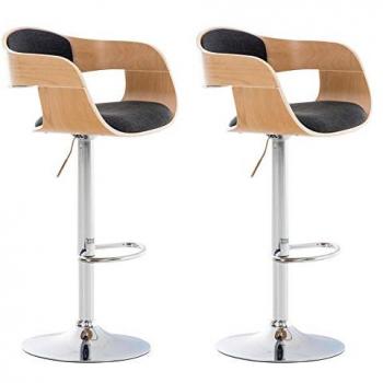 Set de 2 Taburetes Altos Kingston en Tela Natural/Gris Oscuro, Estructura Ajustable y Asiento Giratorio
