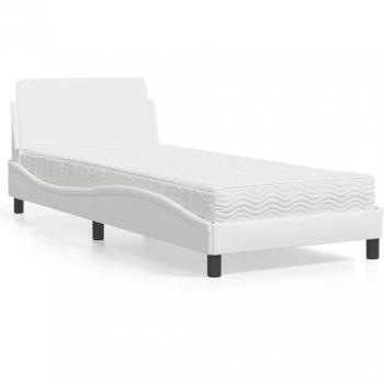 Cama con colchón blanco 90x200 cm en cuero sintético