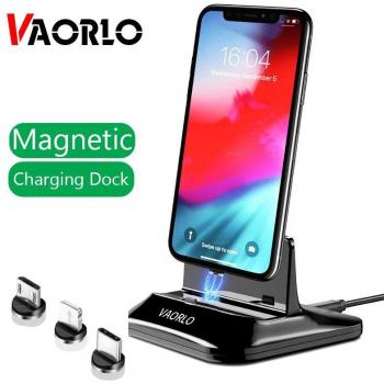 Cargador Magnético VAORLO para iPhone, Huawei, Samsung y XiaoMi - Estación Dock de Carga Tipo C y Micro con Soporte Integrado