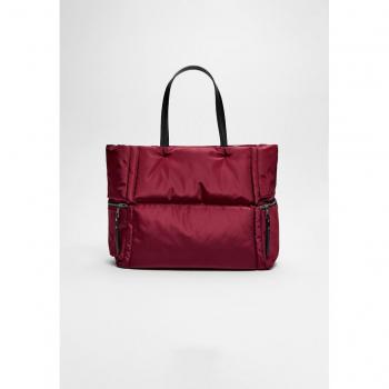 Burgundy Fabric Shopper Bag with Zip - OS