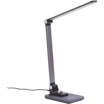 Lámpara de mesa LED Valtaris, gris, plástico, CCT, atenuable con dimmer táctil