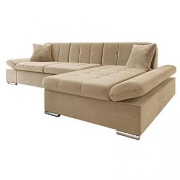 Sofá rinconero Comfivo 250 con función de descanso y caja de ropa de cama, dimensiones 278x161x76cm, color marrón claro