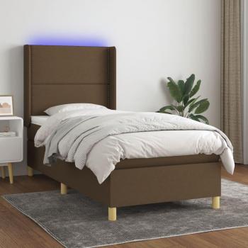Cama box spring con colchón blando y luces LED en tela marrón oscuro 80x200cm