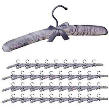 Pack 40 Perchas Forradas de Raso con Lazo Decorativo, Ganchos Giratorios 360°, Madera-Tela-Metal, Blanco, 38 cm
