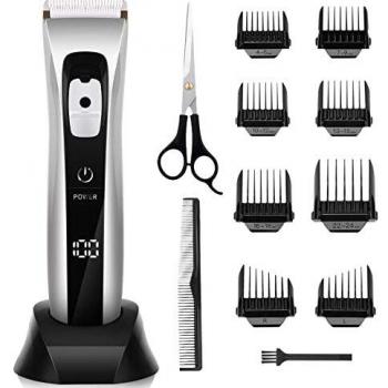 Maquina Cortar Pelo Profesional Cortapelos Hombre Recargable Inalámbrica con Peines 4-24 mm/Derecha/Izquierda Recortador Pelo Barba IPX6 Impermeable Kit Familia, Plateado