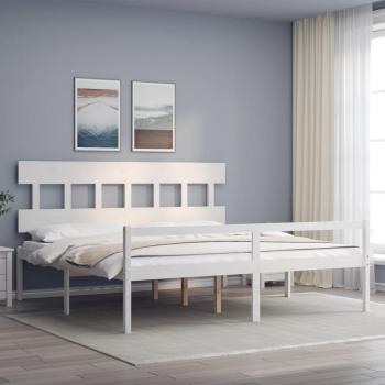 Cama para Ancianos con Cabecero Blanco 200x200 cm de Madera Maciza