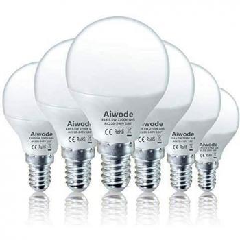 Aiwode Bombilla LED E14 Mini Globo,5.5W G45 Equivalente a 40W,Blanco Cálido 2700K,470LM, RA80 180°Ángulo de haz,Paquete de 6.