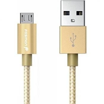 Fosmon (3ft/.9m) High-Speed Micro USB to USB Sync & Charge Data Cable - [Fabric Braided Jacket | Aluminum Housing | 480Mbps Speed] for Samsung, Motorola, HTC, Nokia, LG, Google Nexus, Sony Xperia, OnePlus, Smartphones & Tablets (Gold)