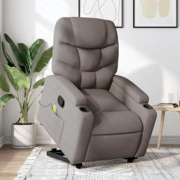 Sillón reclinable de masaje elevable tela gris taupé Vidaxl
