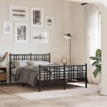 Cama con cabecero y estribo de metal negro 140x190 cm