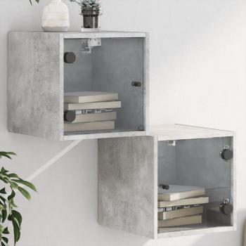 Mesitas de noche con puertas de vidrio 2 piezas gris hormigón 35x37x35 cm