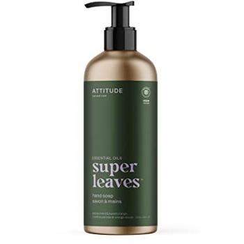 Attitude Super Leaves Essential Oils Hand Soap - Peppermint & Sweet Orange, 473 ml, EWG Verified, Plant and Mineral-Based Ingredients, Vegan Personal Care Products, Refillable Aluminum Bottle