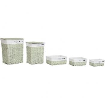 Conjunto de Cestas de Mimbre Verde 5 Piezas para Organización del Hogar