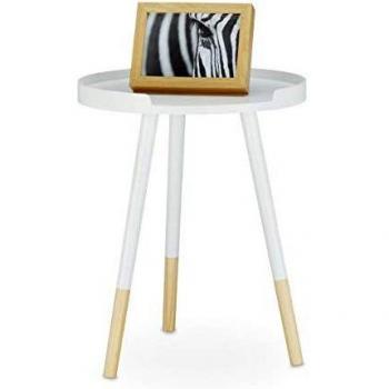 Mesa Auxiliar Escandinava Blanca Redonda con Borde y Patas Retro, 40 x 40 x 49 cm