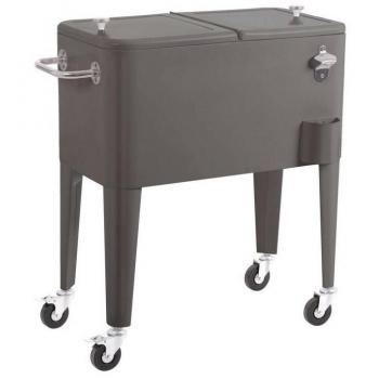Nevera Portátil Fresh Gris Metal 74 x 43 x 80 cm, Nevera porta hielo para barbacoa de acero gris de 56 litros