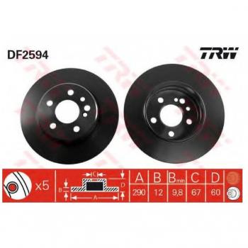 Disco de freno TRW DF2594, completo, 1 pieza