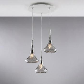 Lámpara Colgante Moderna Nemesis 3 Luces E27 Vetro Pirex Gris Humo