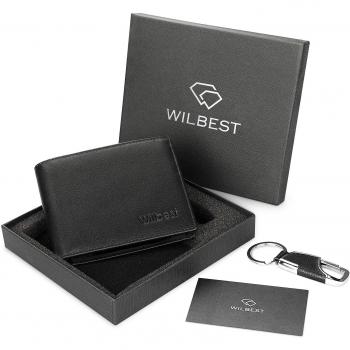 wilbest Negro Billeteras Hombre, Cartera de Piel, Carteras Hombre Cuero, Tarjetas de Crédito Slim Moda RFID Bloqueo Monedero de Cuero