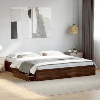 Cama con cajones de madera ingeniería marrón roble 180x200 cm Vidaxl