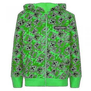 Sudadera con capucha Minecraft Creeper Estampado Completo Verde/Negro para Niños de 11-12 Años