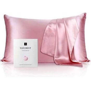 YANIBEST Funda de Almohada Seda Pelo Rizado y Piel, 22 Momme 100% Seda de Morera Ambos Lados Antiarrugas con Cremallera Oculta, 1 Unidad