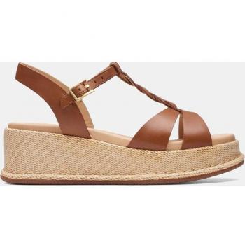 Clarks Kimmei Twist Tan Leather Strappy Wedge Sandals for Women