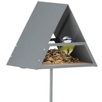 Comedero para Pájaros Metálico con Estaca, Rattensicher, Alto 121 x 25,5 x 19,5 cm, Gris/Natural - Relaxdays