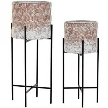 Set de Maceteros Desgastados DKD Home Decor 32,5 x 32,5 x 76,5 cm Metal (2 Unidades)