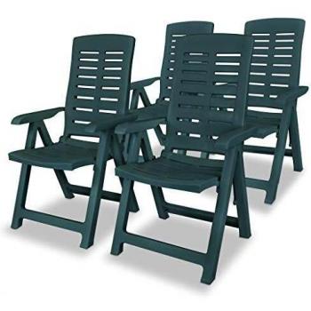 vidaXL Reclining Garden Chairs 4 pcs Plastic Green/White