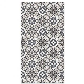 Alfombra Vinílica Antideslizante e Ignífuga Azulejo Oriental Floreada Gris 300x200 cm - Alfombra para Cocina y Salón