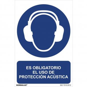 Cartel Es obligatorio el uso de protección acústica (PVC 0,7mm) 30x40cm