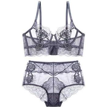 SHEKINI Conjuntos de lencería Sexy Ropa Interior para Mujer Sujetador con Aros Sin Relleno Push up Sujetador y Bragas de Encaje Transparente Caliente Sexy Bralette y Tanga