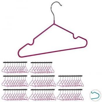 Pack de 80 Perchas Antideslizantes para Bebé, Metal con Revestimiento PVC, Rosa, 30 cm