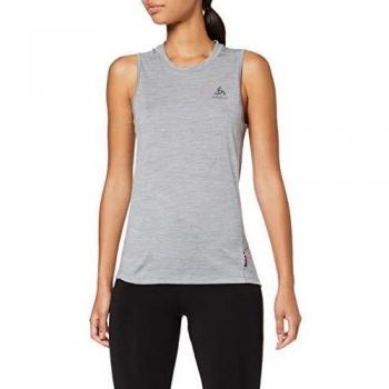 Odlo Suw Top Crew Neck Singlet Natural 100% Merino Camiseta Interior, Mujer, Camiseta, 110871, Gris y Negro, Extra-Large