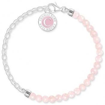 Thomas Sabo Charm Bracelet with Rose Quartz Beads and Silver Coin Charm - Pink Cold Enamel - 19 cm