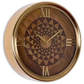 Reloj de Pared Redondo de 36cm con Madera Tallada y Marco de Latón Justín