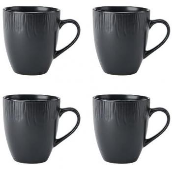 Juego de 4 Tazas de Gres Mikasa Jardin Midnight, 420 ml, Negro, Apto para Lavavajillas, en Caja de Regalo