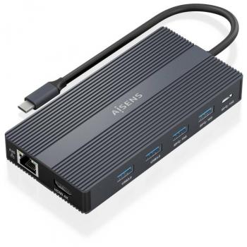 Docking USB Tipo-C AISENS ASUC-12P017-GR, 12 en 1, incluye 2xHDMI, 1xDisplayPort, 1xRJ45, 4xUSB-A, 1x