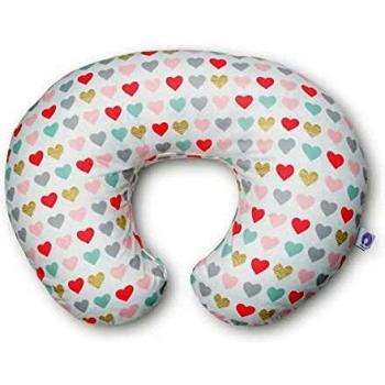 Boppy Cojin de Lactancia para Bebés de 0+ Meses, Forma Ergonómica e Indeformable, Miracle Middle, Almohada y Nido Bebé para la Lactancia Materna o con Biberón - Blanco corazones