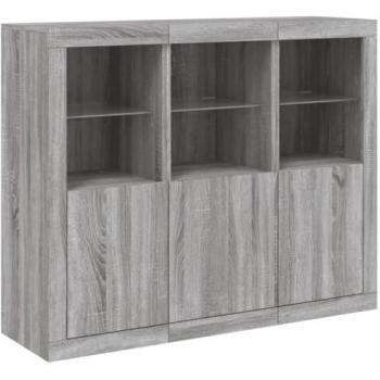 Aparador con luz LED 3 piezas madera de ingeniería gris Sonoma
