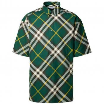 Burberry Men's Check Motif Cotton Shirt in Green | Size Medium | 8082903B8660