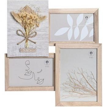 Marco de Fotos Multifoto DKD Home Decor 31 x 2,4 x 34 cm Cristal Natural Shabby Chic Paulownia para 3 fotos