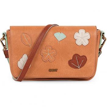 SKPAT Leaves Bandolera Mujer Beige Cremallera Solapa Sintética Uso Diario Pequeña 312579 - 22x13x5cm