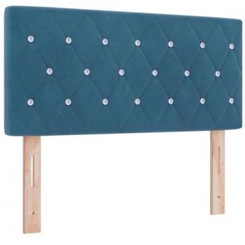 Cabecero LED con tiras de luz, terciopelo azul oscuro, 90 cm, diseño capitoné y botones de cristal