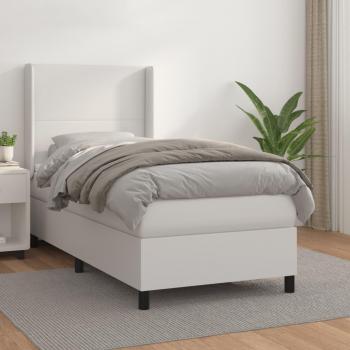 Cama box spring de muelles con colchón blanco 100x200 cm en cuero sintético